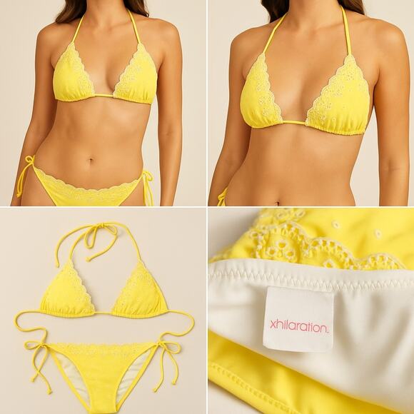 Xhilaration Yellow Eyelet Lace Trim Bikini Set – Size L – Y2K Retro Style - Picture 1 of 8